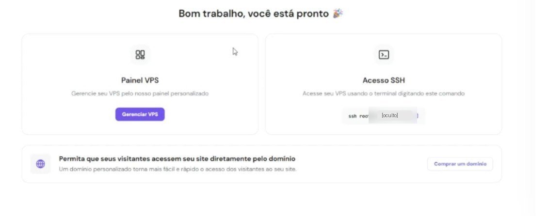 Tela de acesso SSH da Hostinger com o endereço numérico do servidor ocultado.